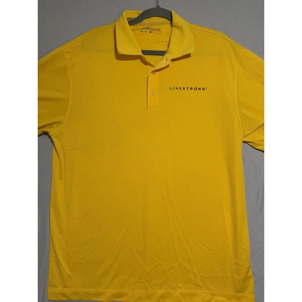 nike golf dri-fit yellow ss polo shirt, 'livestrong', men's large